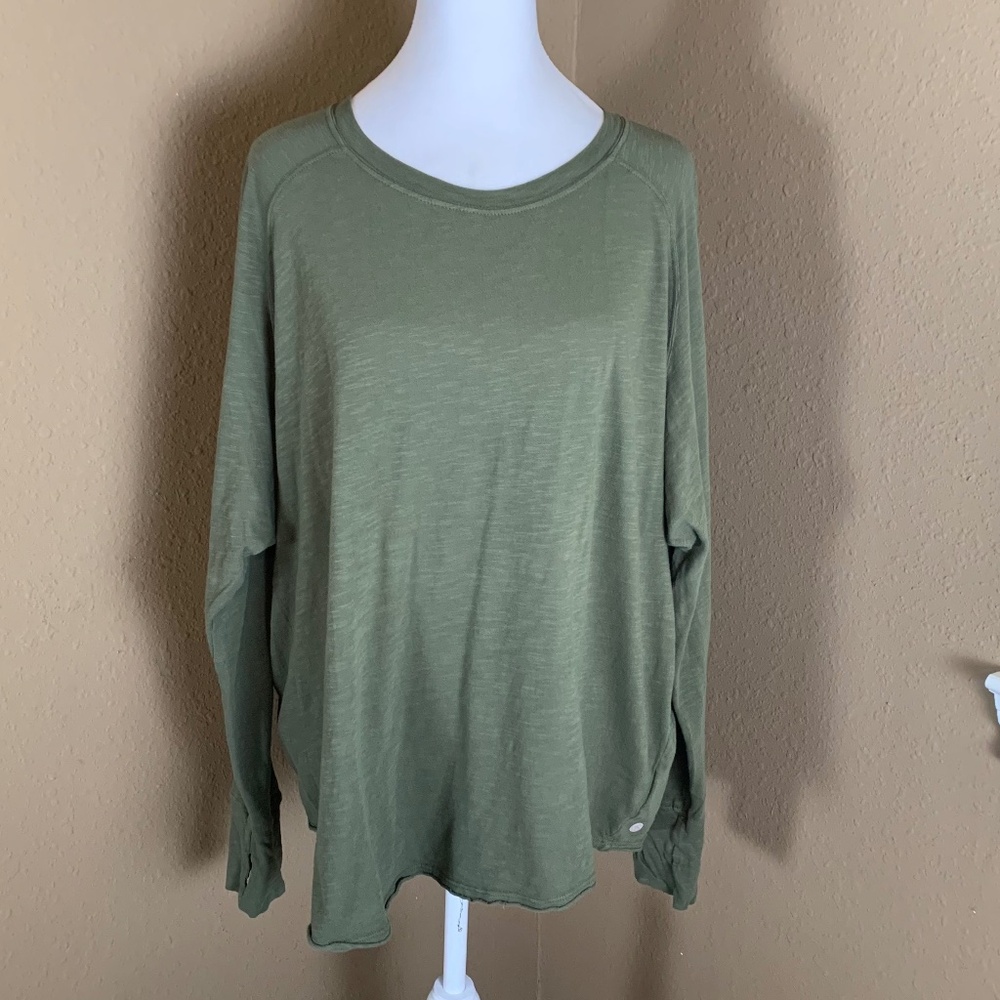 Zella Relaxed Washed Long Sleeve Slub Tee Green Size L Thumbholes